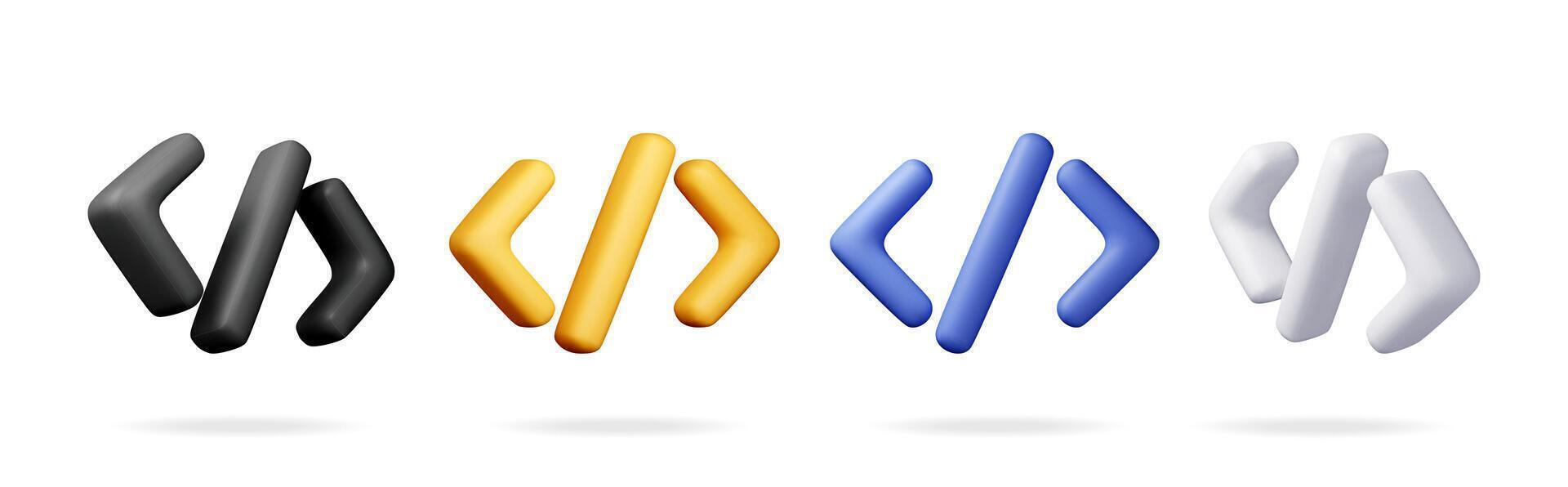 3d set of code icon isolated on white. Render collection of computer software language symbol. Computer programming language. vector