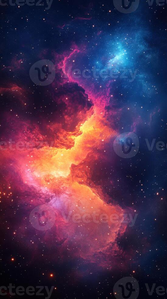 Colorful cosmic nebula displays vibrant clouds and twinkling stars in a deep space setting photo