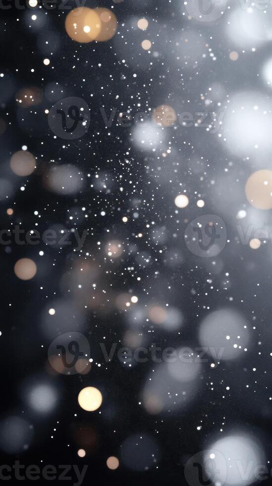 Soft falling snowflakes create a magical atmosphere in a winter night setting filled with delicate lights photo