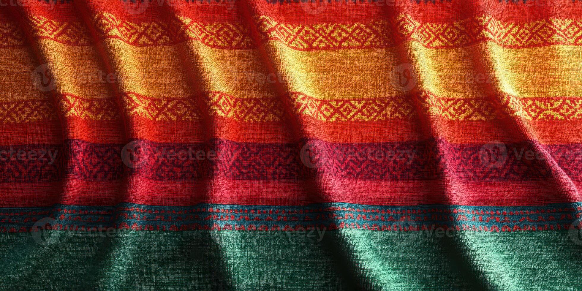 Colorful textile featuring traditional patterns, suitable for decor or fashion projects in a vibrant setting photo