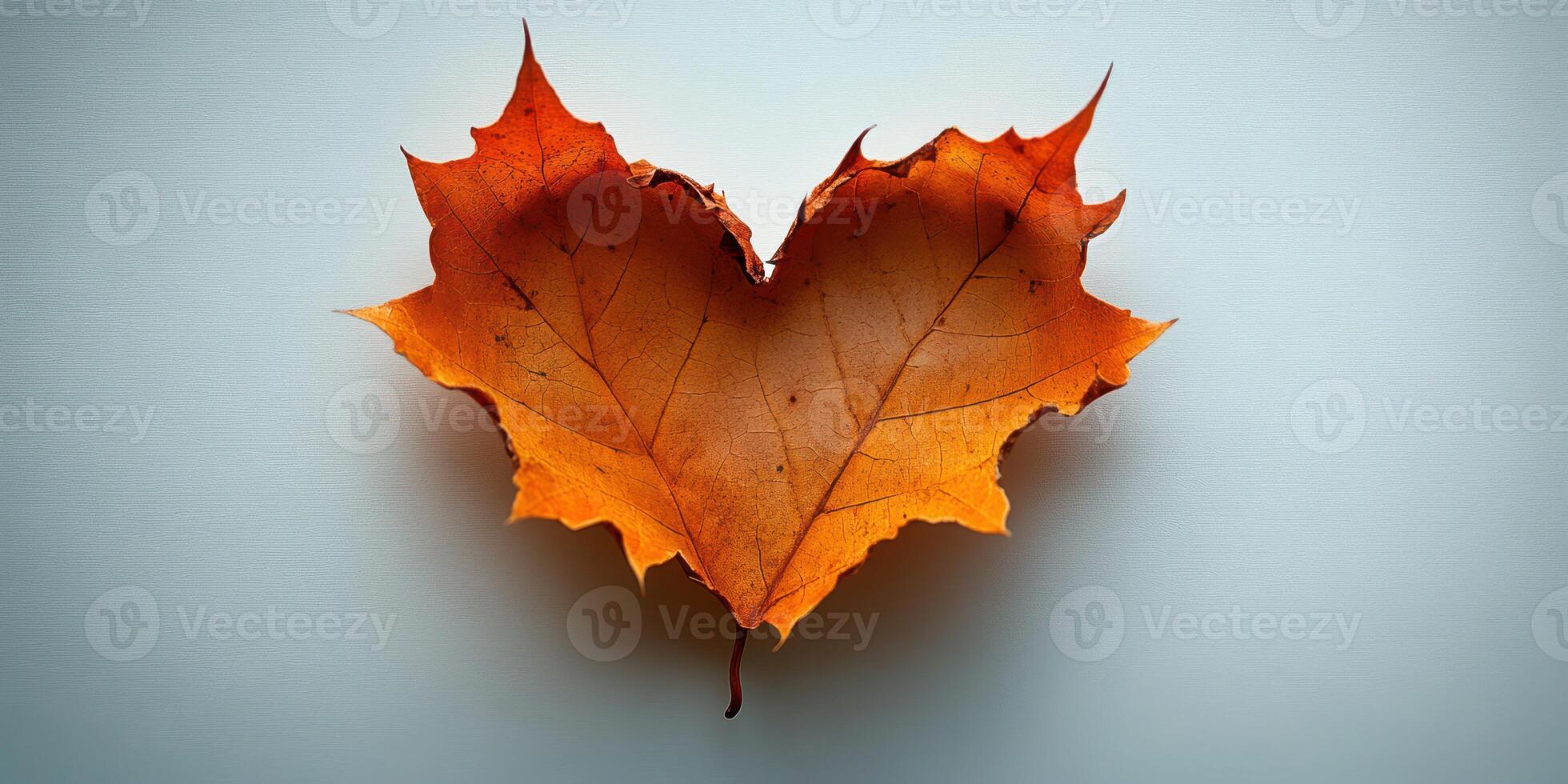 Heart-shaped autumn leaf on a white background showcasing nature's beauty and seasonal change photo