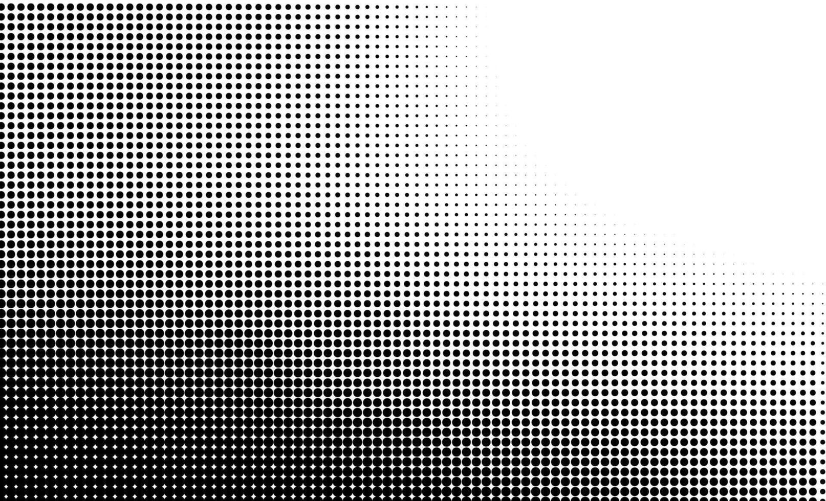 Curved halftone gradient pattern featuring black dots on white background with a striking shift in density and direction. vector
