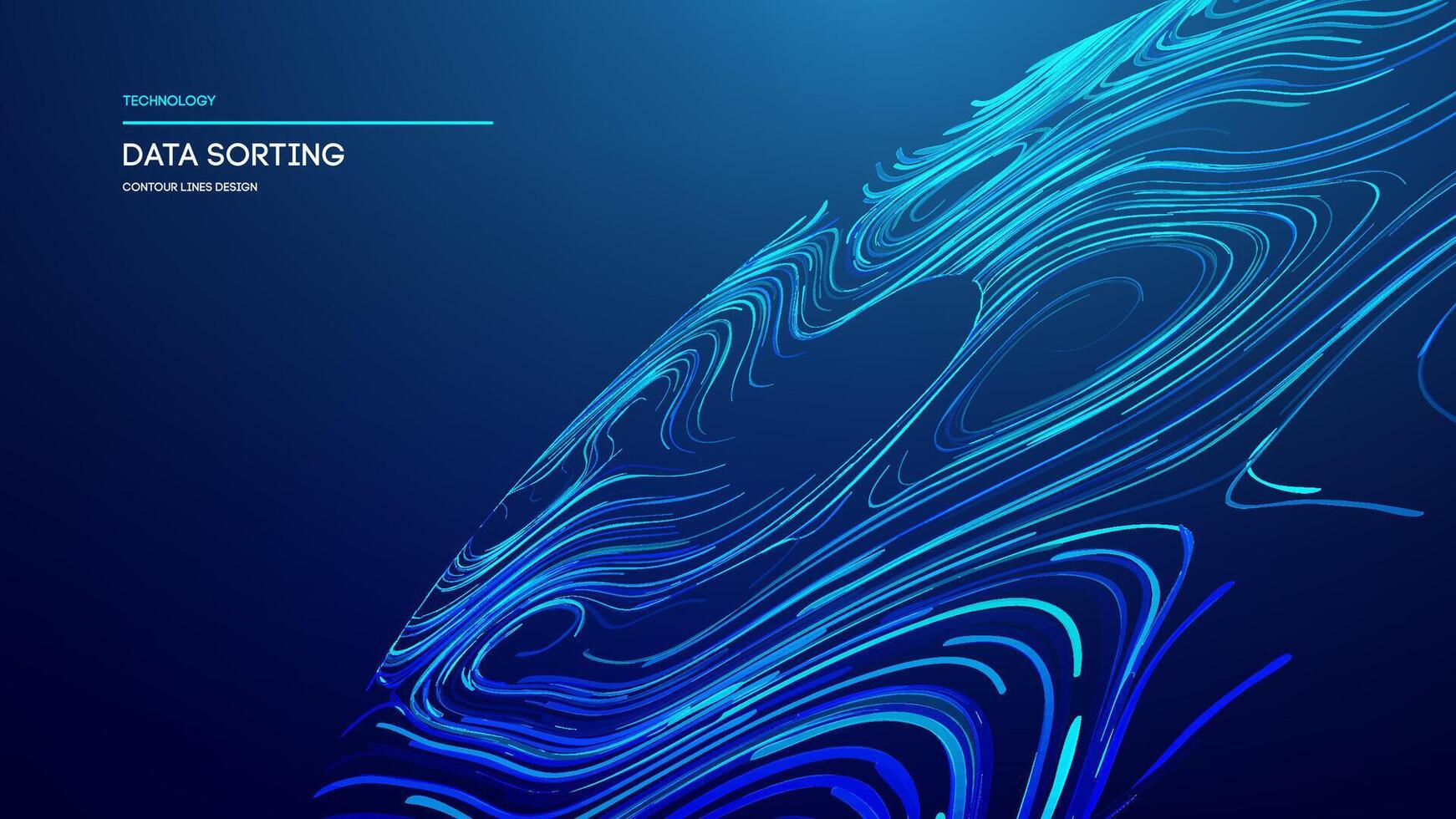 Dynamic digital contour lines flowing across a blue background for technology representation vector