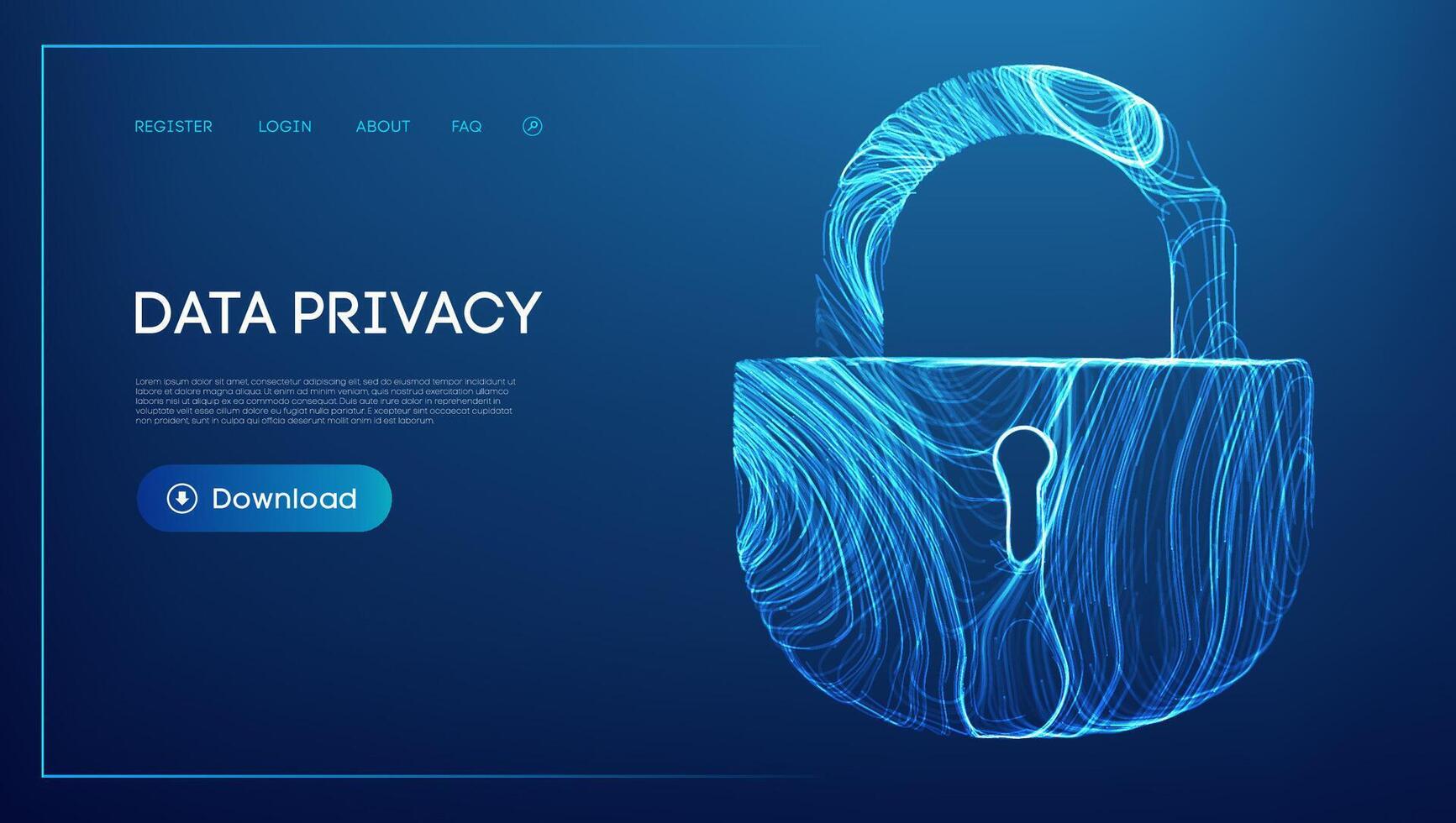 Abstract blue glowing lock symbolizing data privacy and cybersecurity. vector
