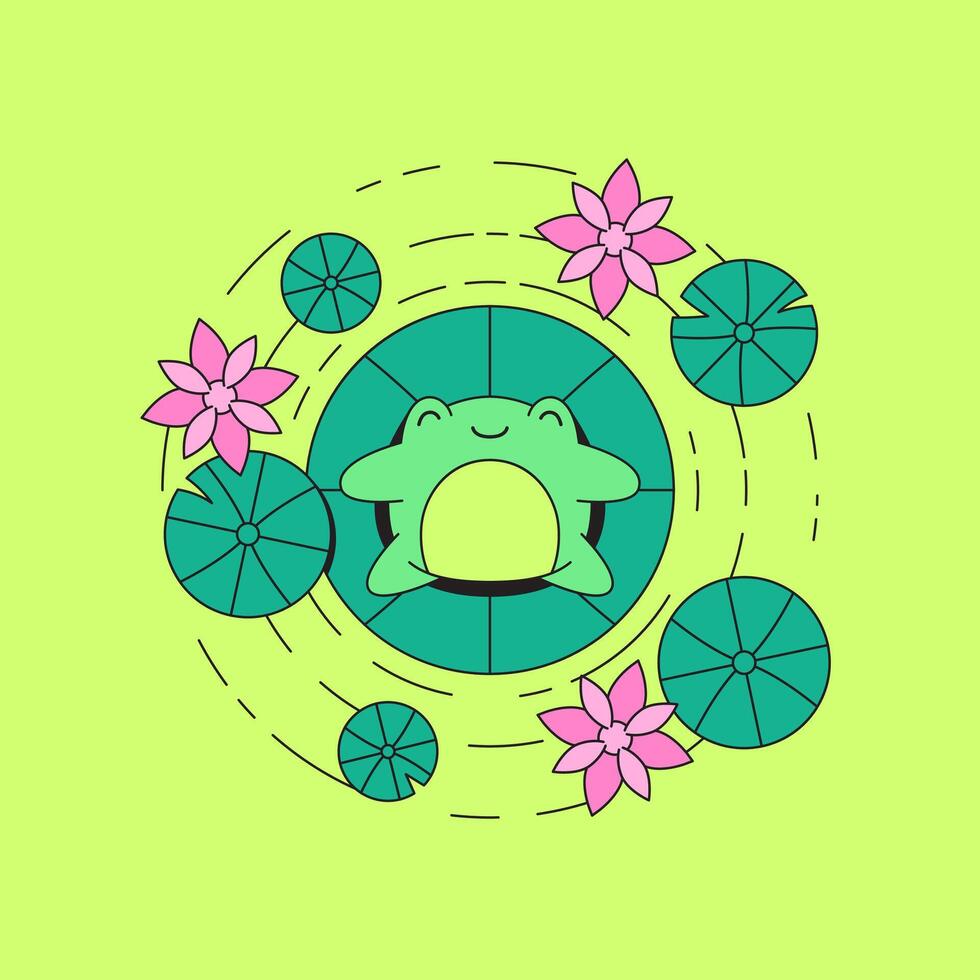Cartoon illustration frog lying down on lily pad vector