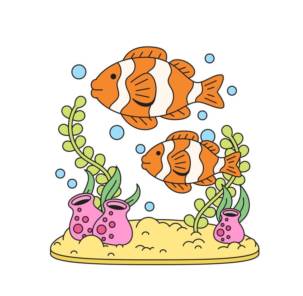 Clownfish in sea life scenery illustration vector