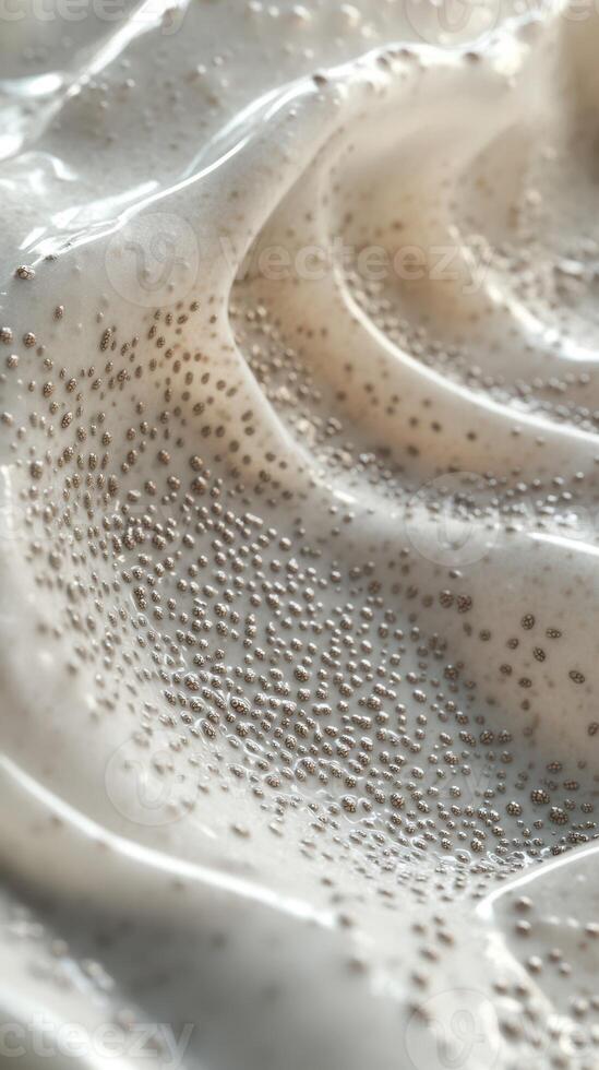 Creamy texture of whipped dessert with tiny specks visible in the afternoon light photo