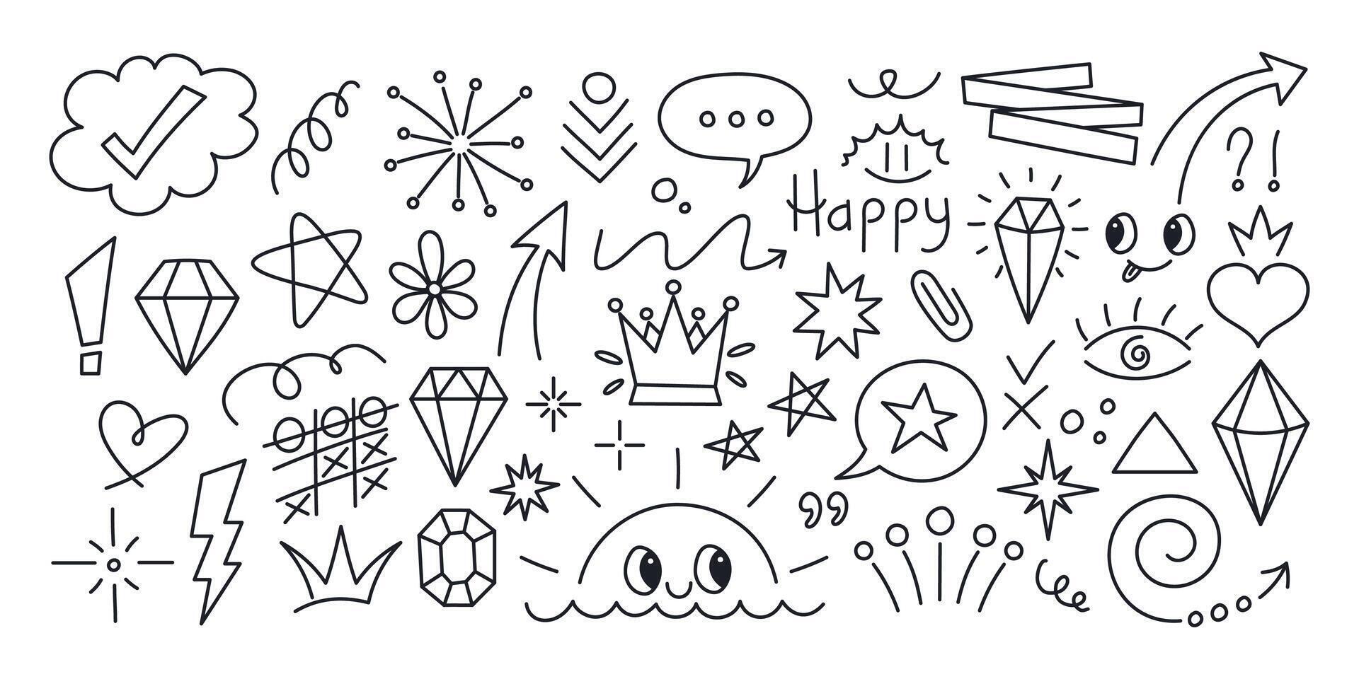 Set of hand drawn Doodle cute sketch elements vector