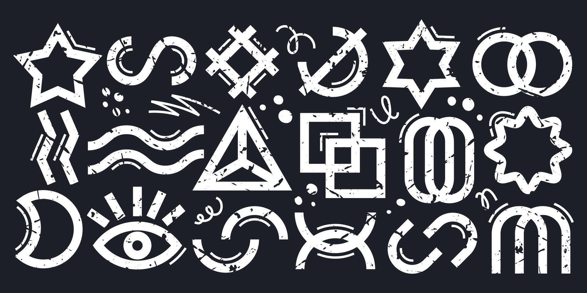 Abstract geometric shapes with grunge texture on black background vector