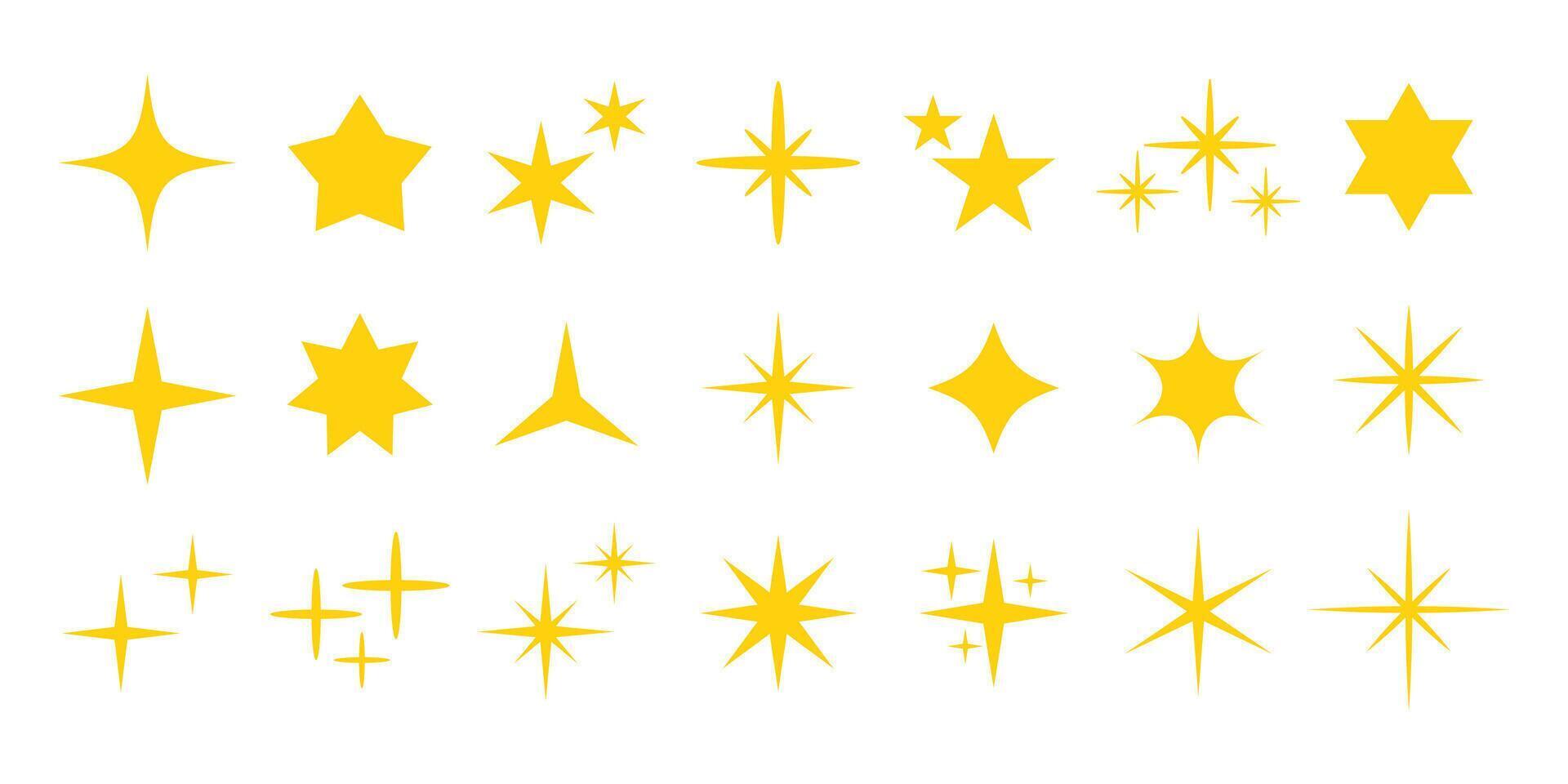 Set of golden shining stars and sparkles isolated on white background vector