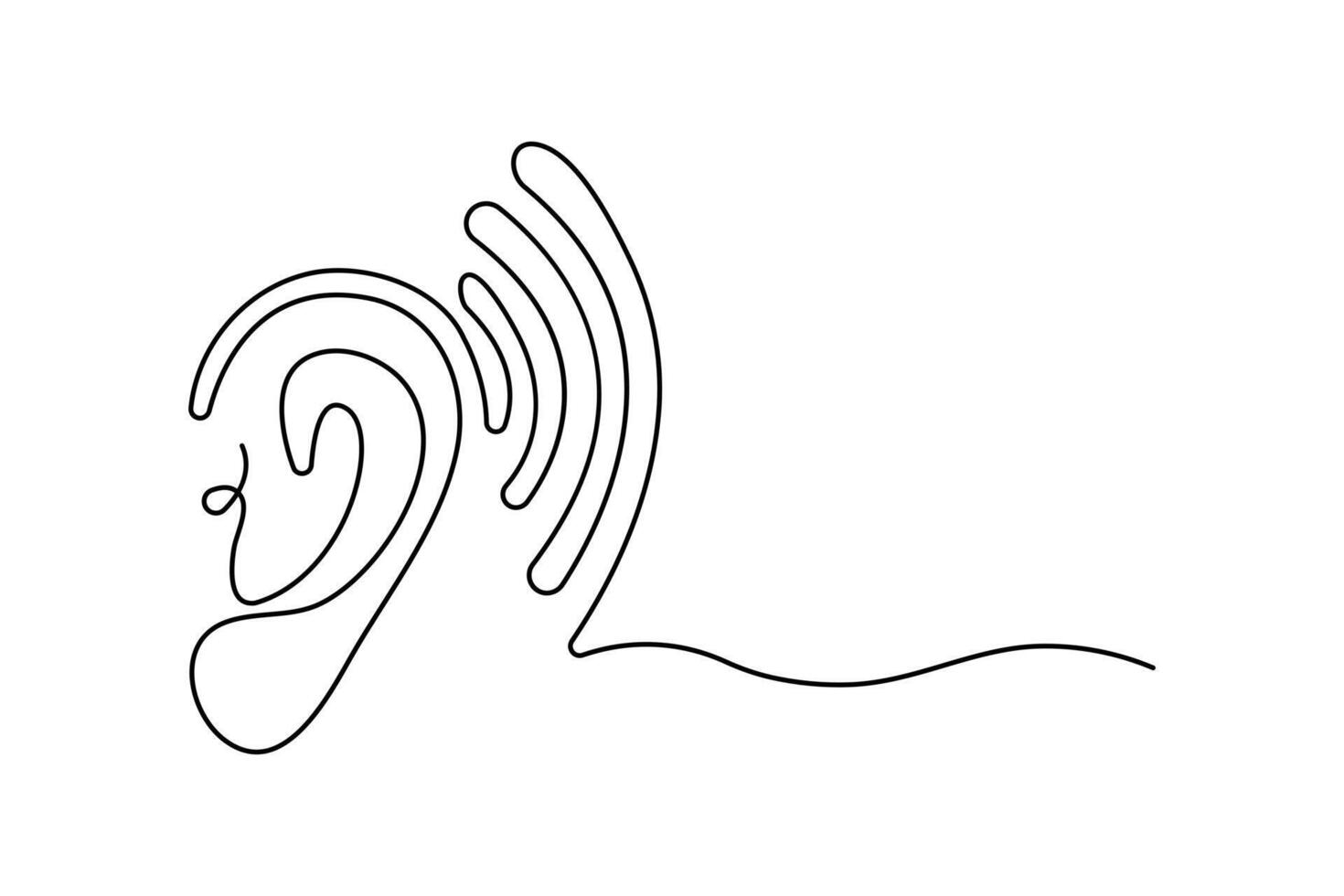 One continuous line drawing of human ear linear style Hand drawn isolated design illustration vector