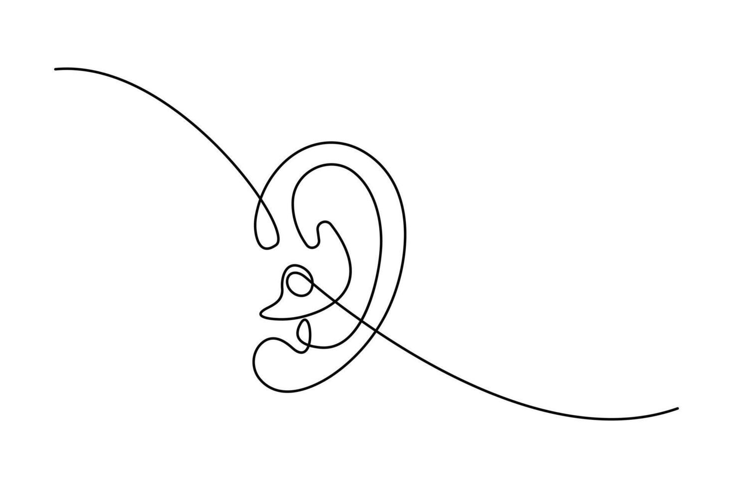 Human ear one line art drawing continuous isolated on white minimalist design vector