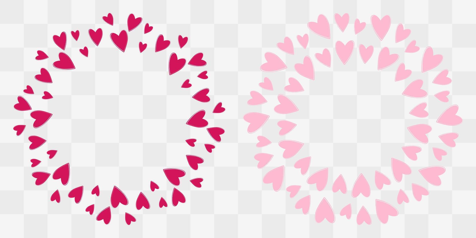 Freehand hearts Circular Frames crimson and pink St Valentine Day greeting Copy space Template Set 2. Isolated illustration Thematic cards or web promo banner, leaflet, price tag, label, poster vector