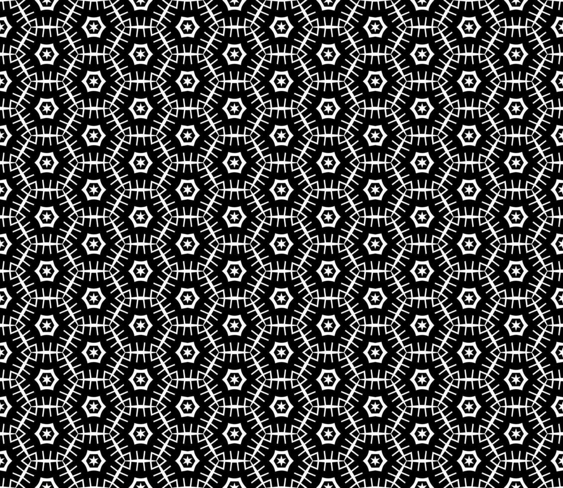 Monochromatic mosaic design with infinite repetition, showcasing elegant black and white patterns and sophisticated ornamental vector