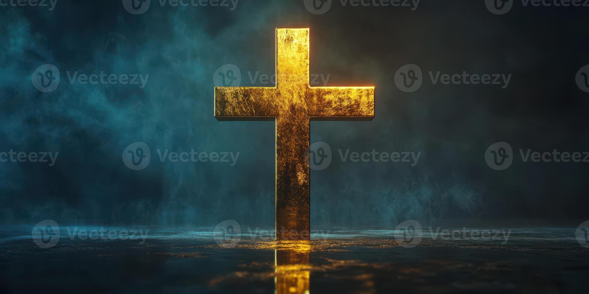 Golden cross illuminated by soft light against a dark background during a serene moment of reflection photo
