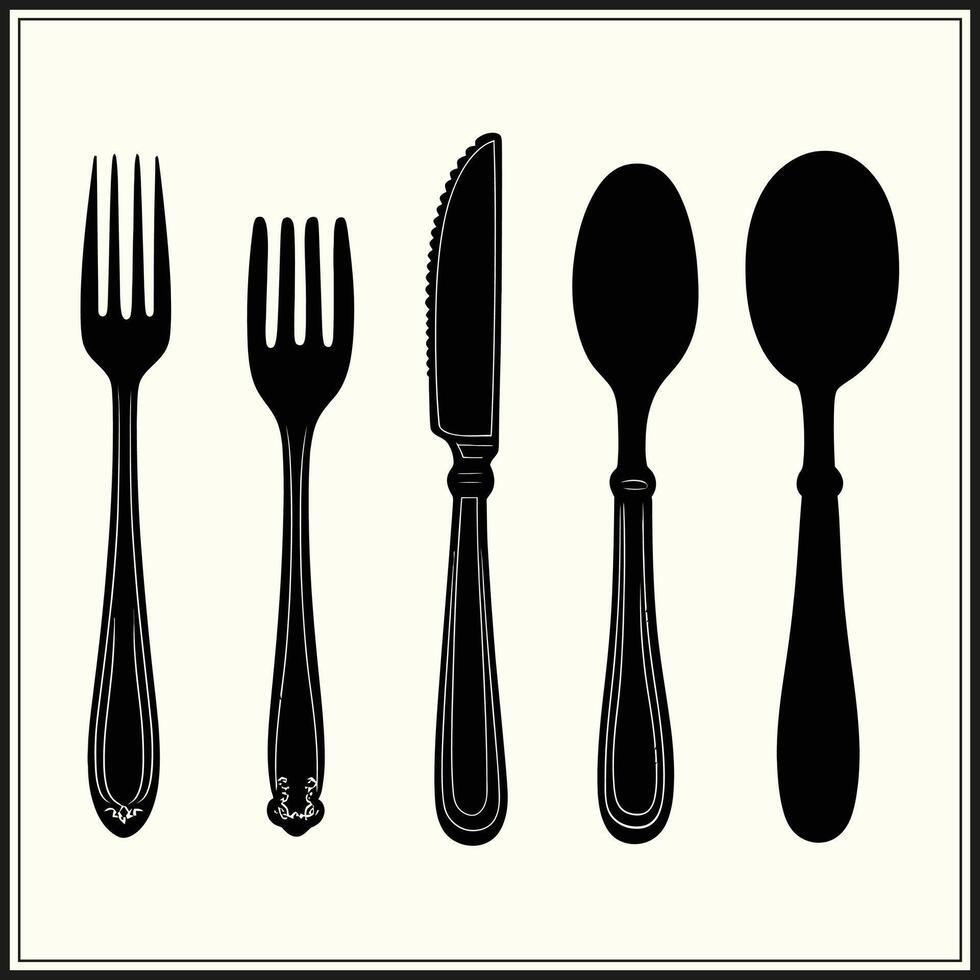 Silhouette of Spoon Set, Dining vector