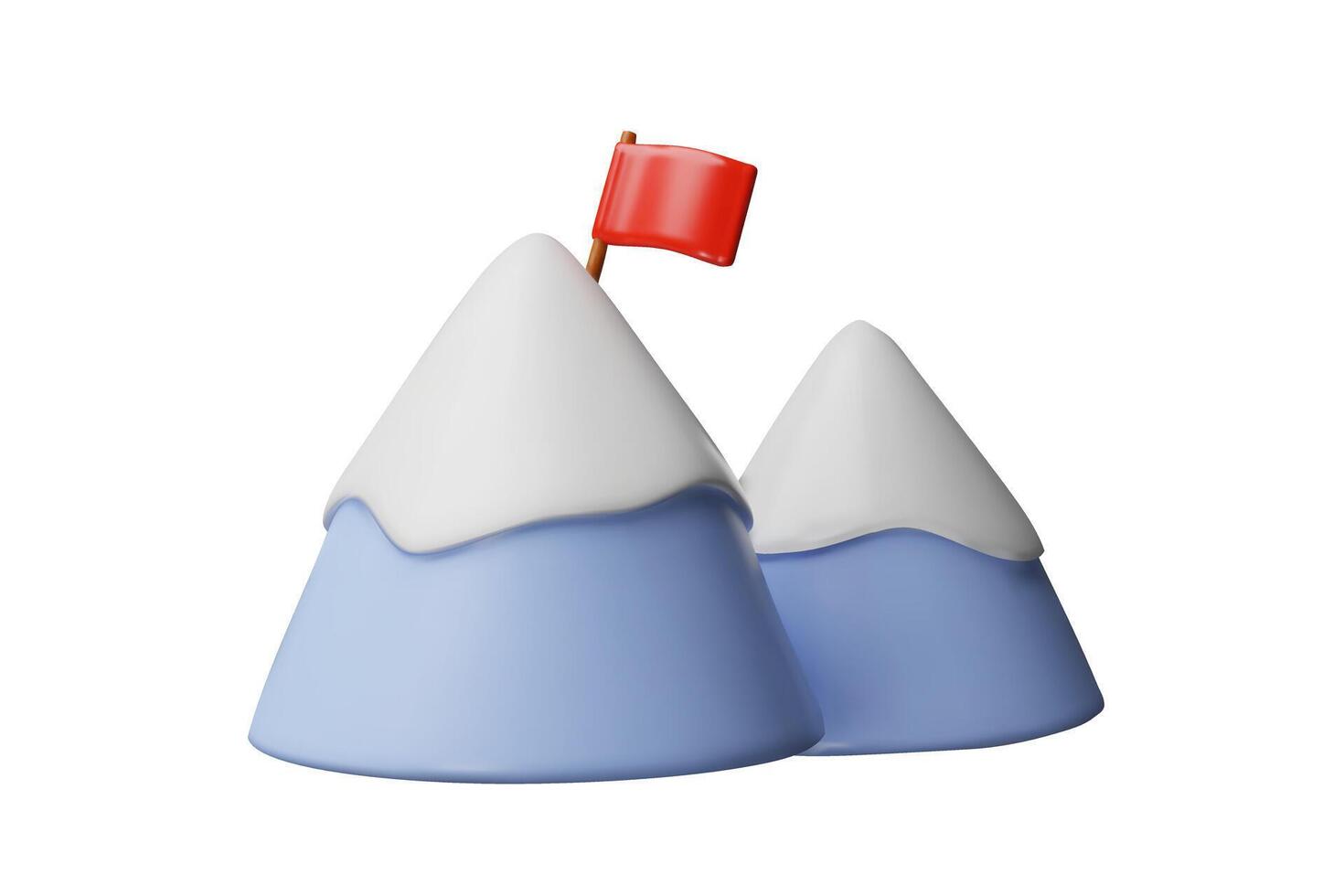 3d render mountain peak infographic. Three-dimensional illustration of achievement flag, leadership, business growth. Climbing motivation, hiking journey, extreme step. Info target diagram vector