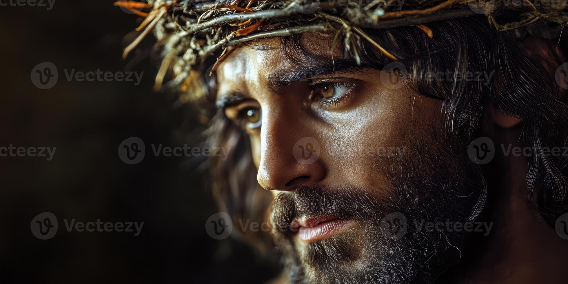 Depiction of a man with a crown of thorns reflecting deep emotions in a historical context photo