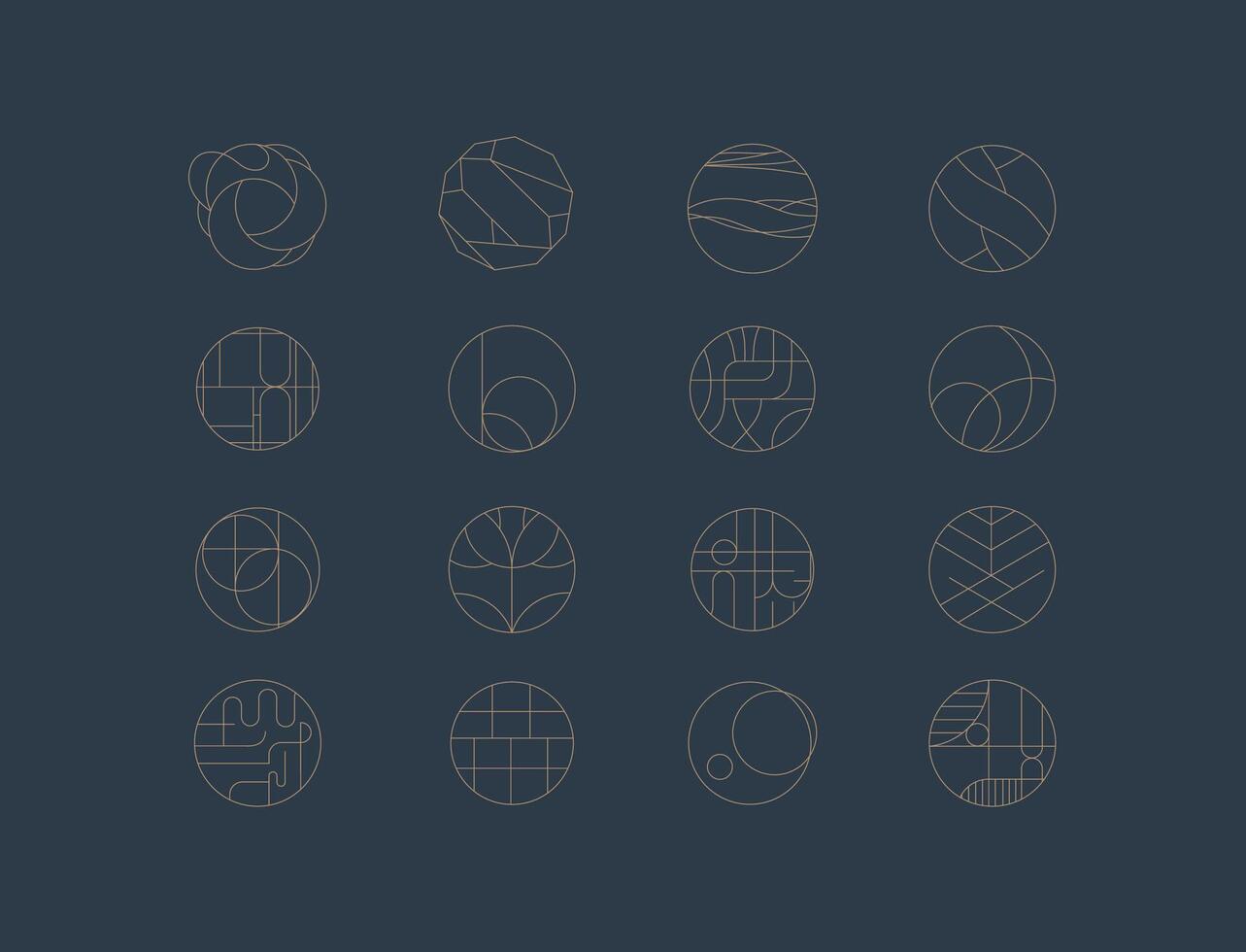 Circle shape icons drawing linear art style on blue background vector