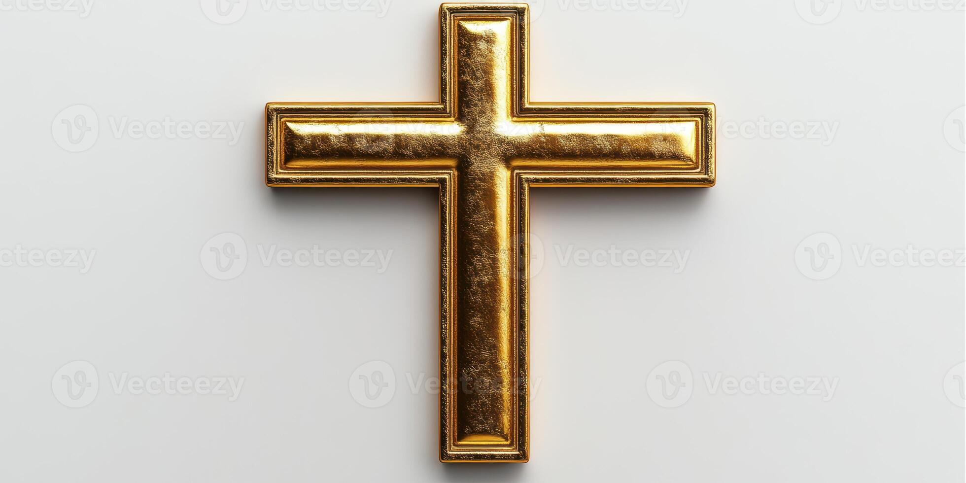 Gold cross displayed on a simple background highlighting its intricate design and shine photo