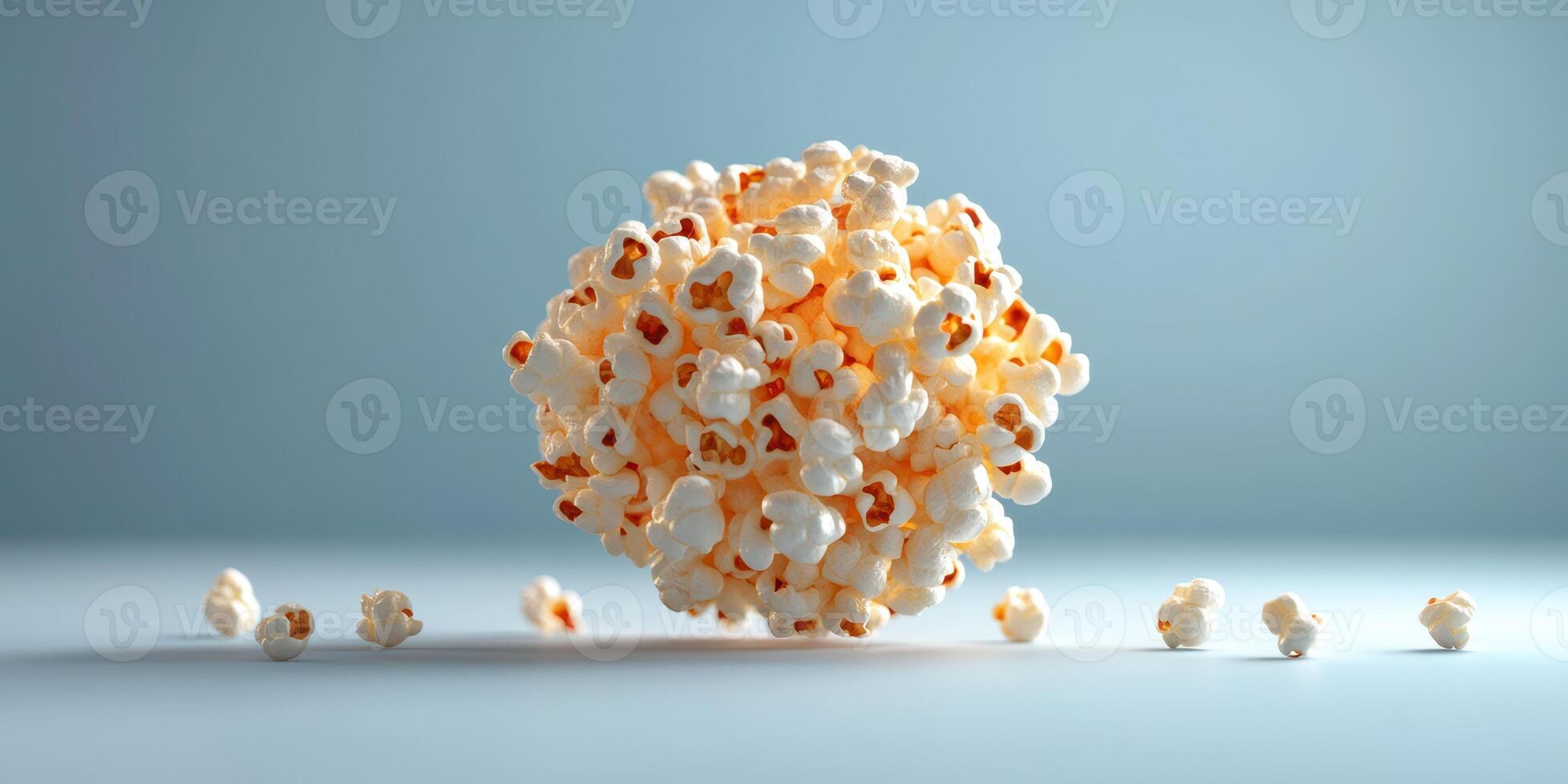 Flying popcorn bursts through the air in a creative food composition displaying freshness and fun photo