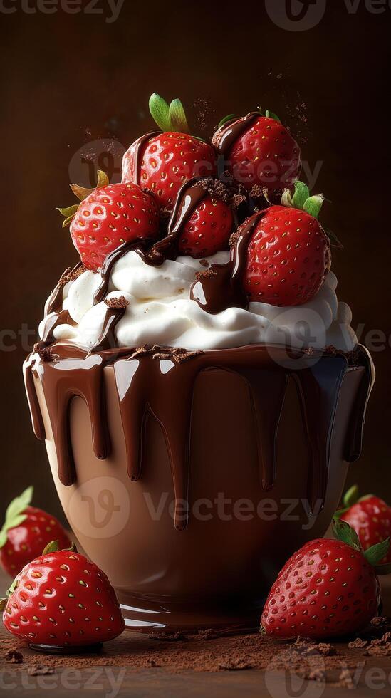 Delicious dessert featuring chocolate and strawberries prepared for an evening treat at home photo