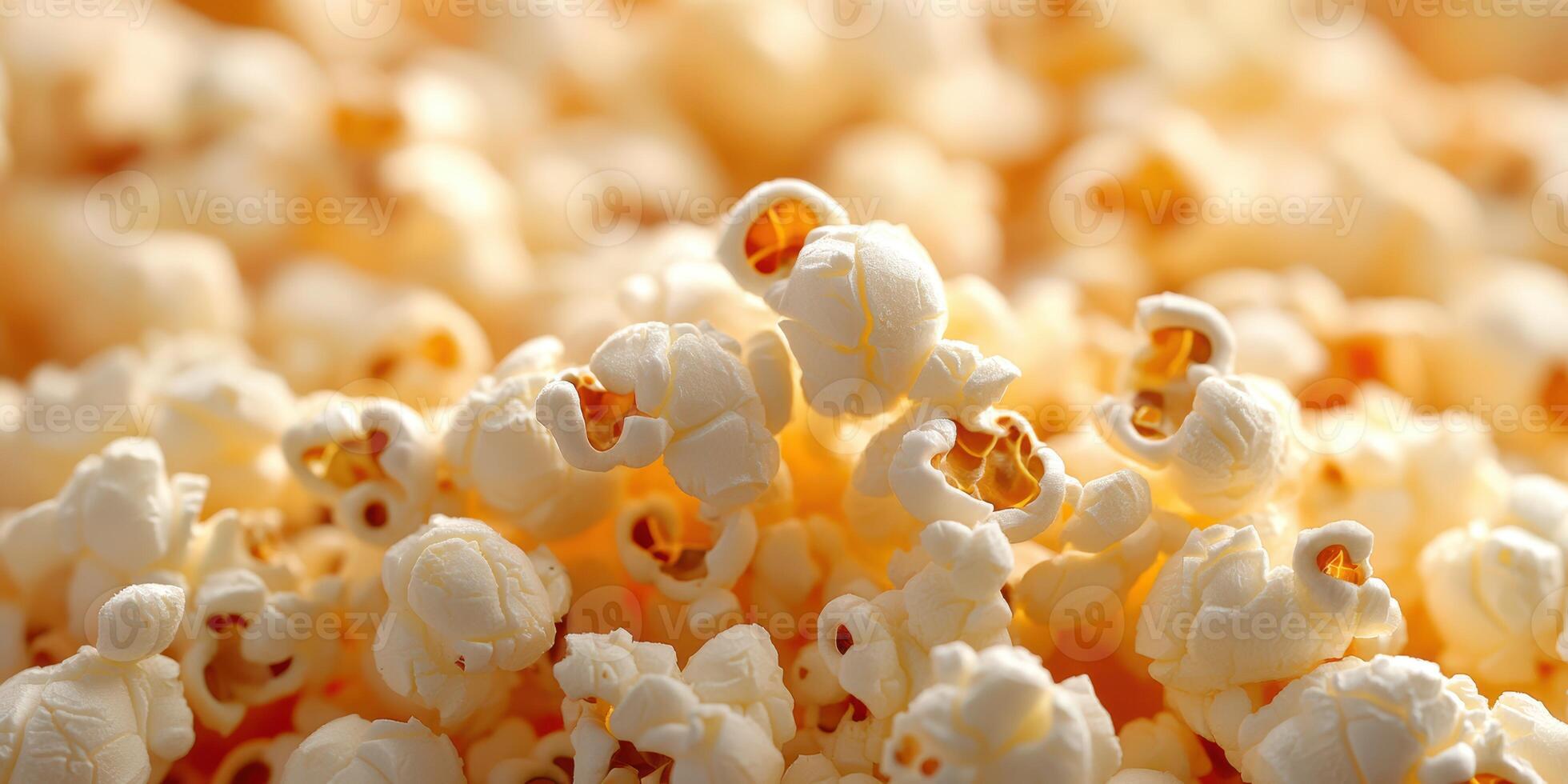 Freshly popped popcorn scattered on a surface, creating a light and fluffy texture photo