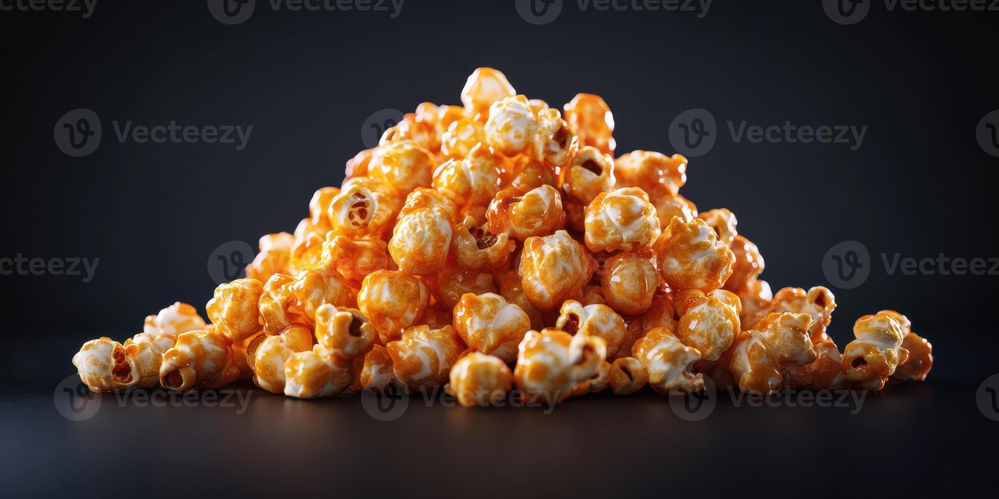 Sweet and salty popcorn piled high on a dark surface, perfect for snacking during movie night or gatherings photo