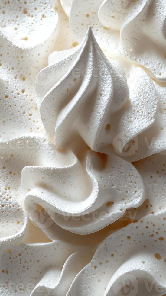 Creamy whipped topping in intricate swirls displayed on a dessert at a cafe during afternoon hours photo