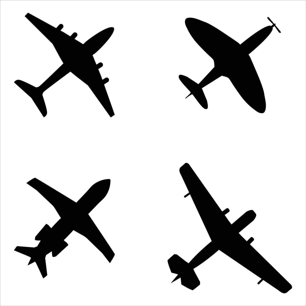 Jet Fighter Airplane Silhouette Icon Set Black Color vector