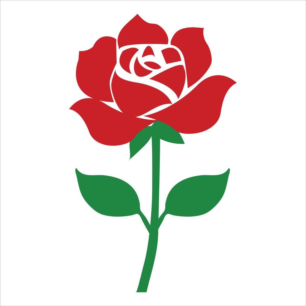 red rose icon with leaves vector