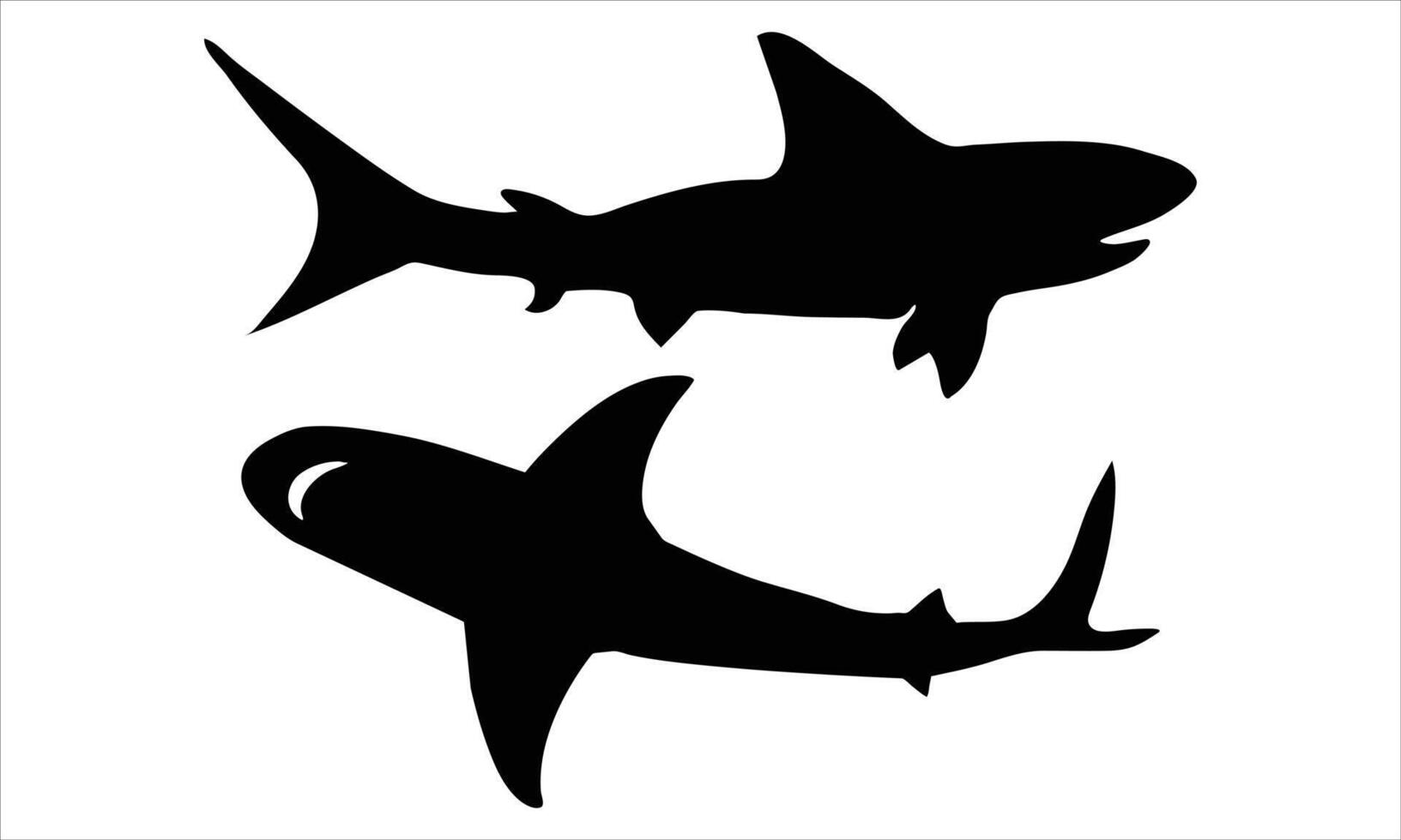 Shark silhouette SET flat illustration on isolated background.SHARK SILHOUETTE SET vector
