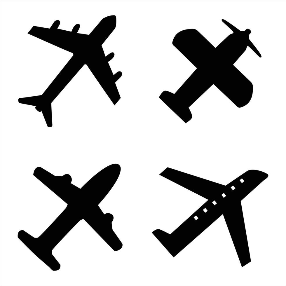 Jet Fighter Airplane Silhouette Icon set vector