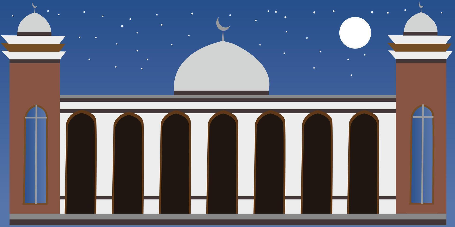 llustration of a beautiful mosque with beautiful moonlight vector