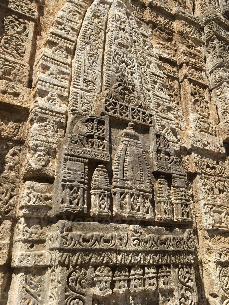 Stone carvings from ancient temple at Kangra fort in India. photo