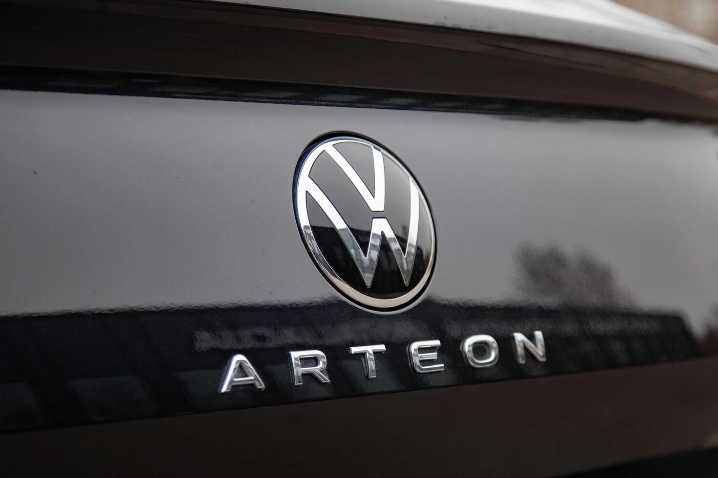 Vilnius, Lithuania, 2024 - Emblem, badge with logo and name of model on the trunk of Volkswagen Arteon photo