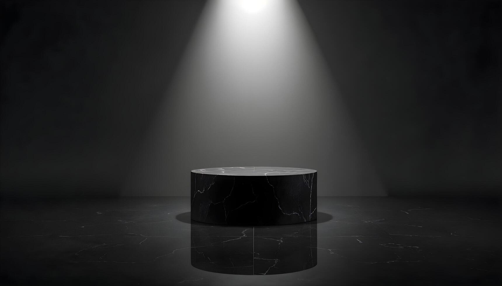 Black Marble Pedestal with Veining Under Spotlight photo