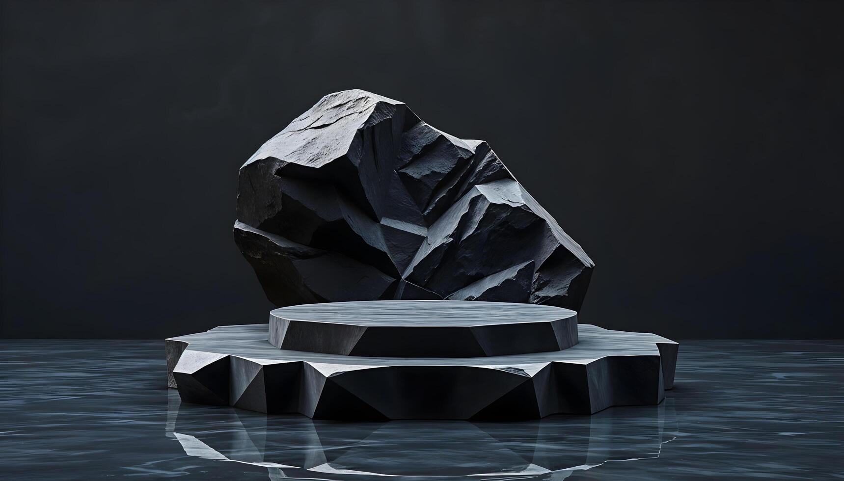 Black rock podium for product showcase minimal background photo