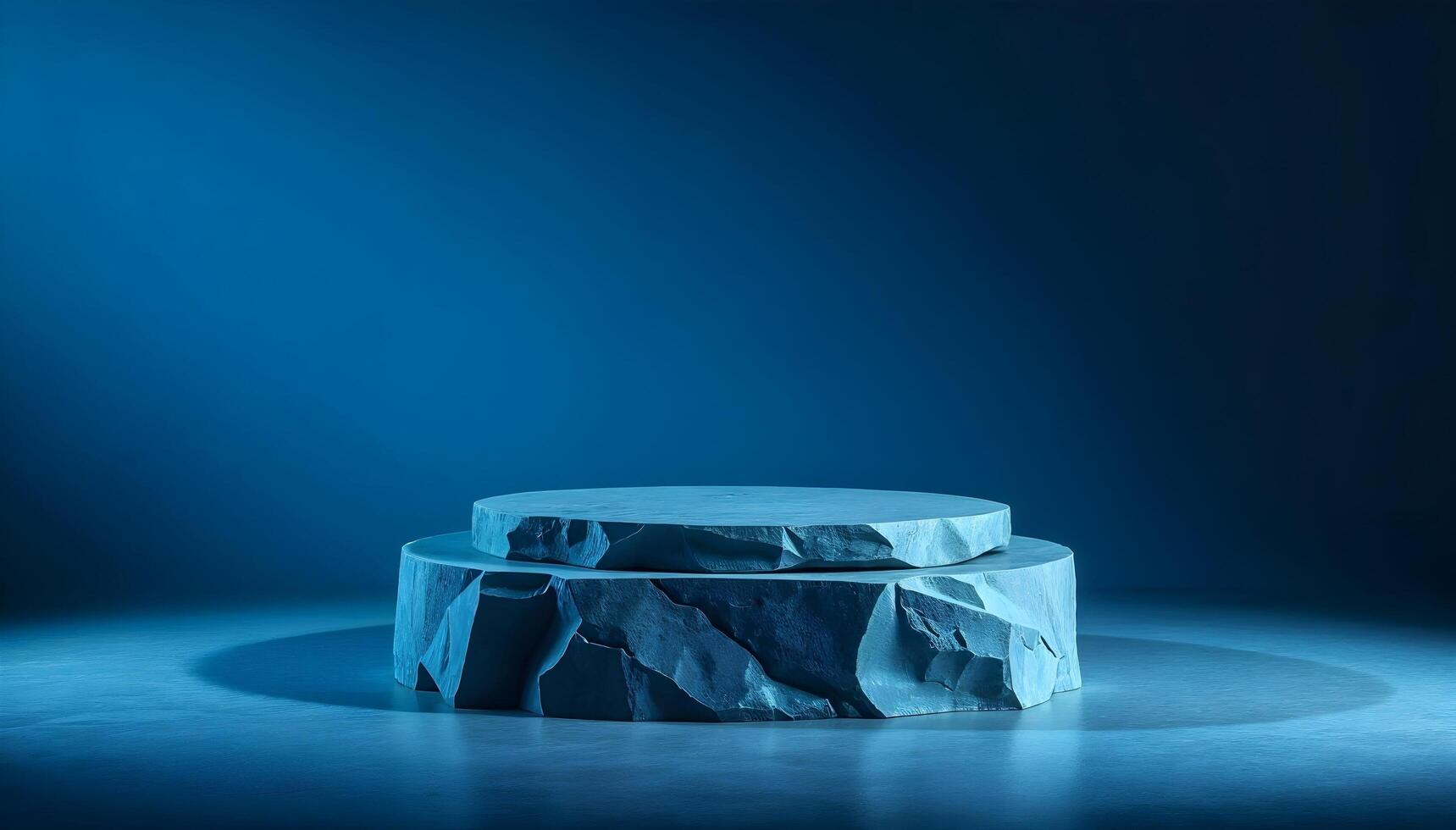 Circular Stone Podium for Product Showcase against a Minimal Blue Backdrop photo