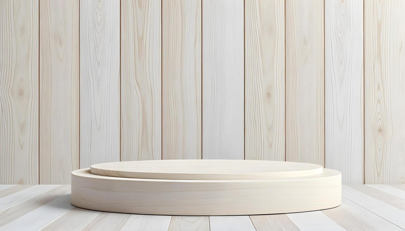 Circular Light Wood Platform for Product Showcase with Vertical Plank Backdrop photo