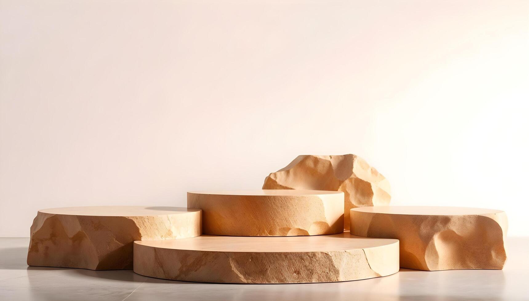Wooden Platform for Multiple Product Showcase against a Minimal Background photo