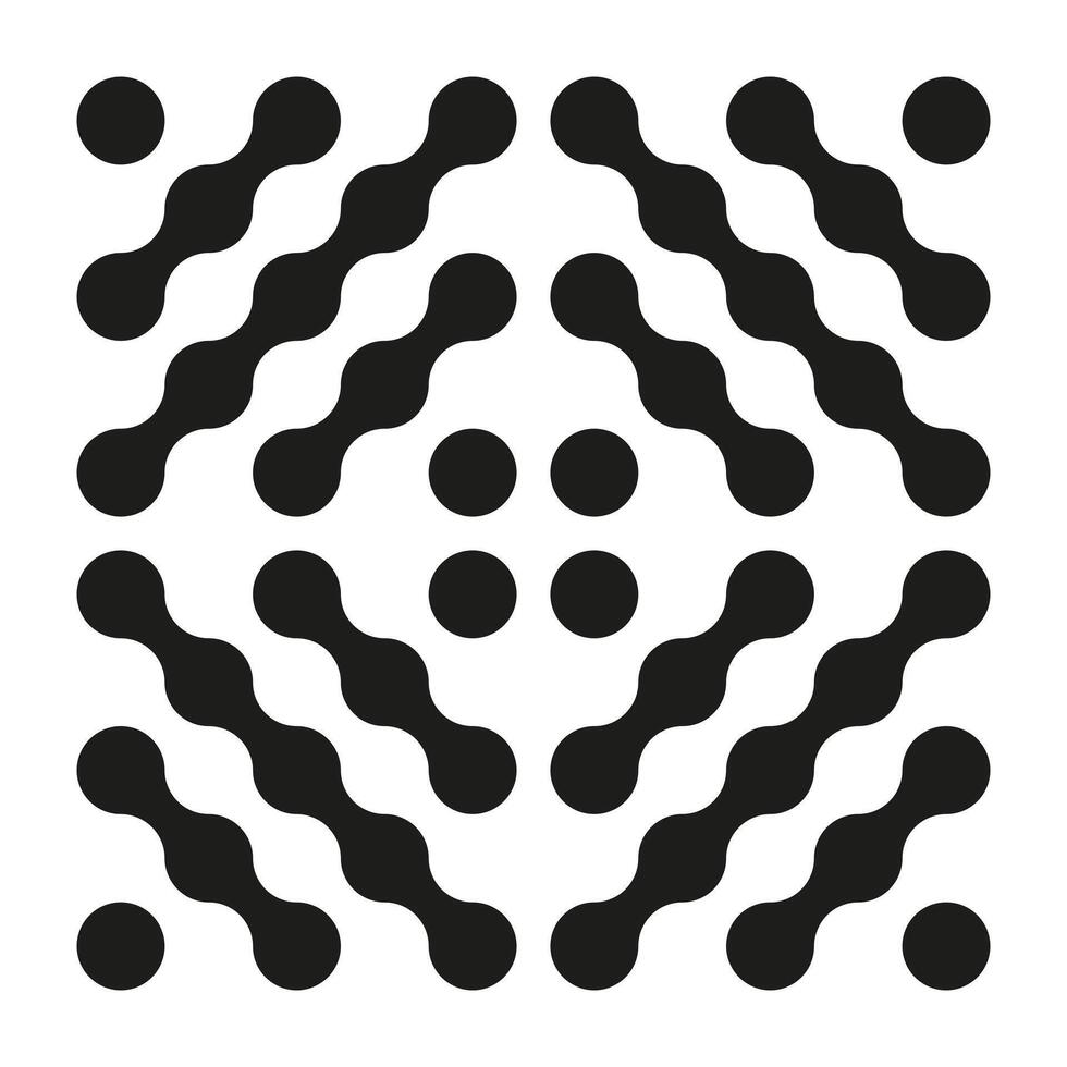 Metaball seamless pattern. Connected dots sign. Integration abstract symbol. Circles minimalist pattern. Point movement icon. Connected blobs sticker. Metaballs transition mockup. Flat black logotype. vector