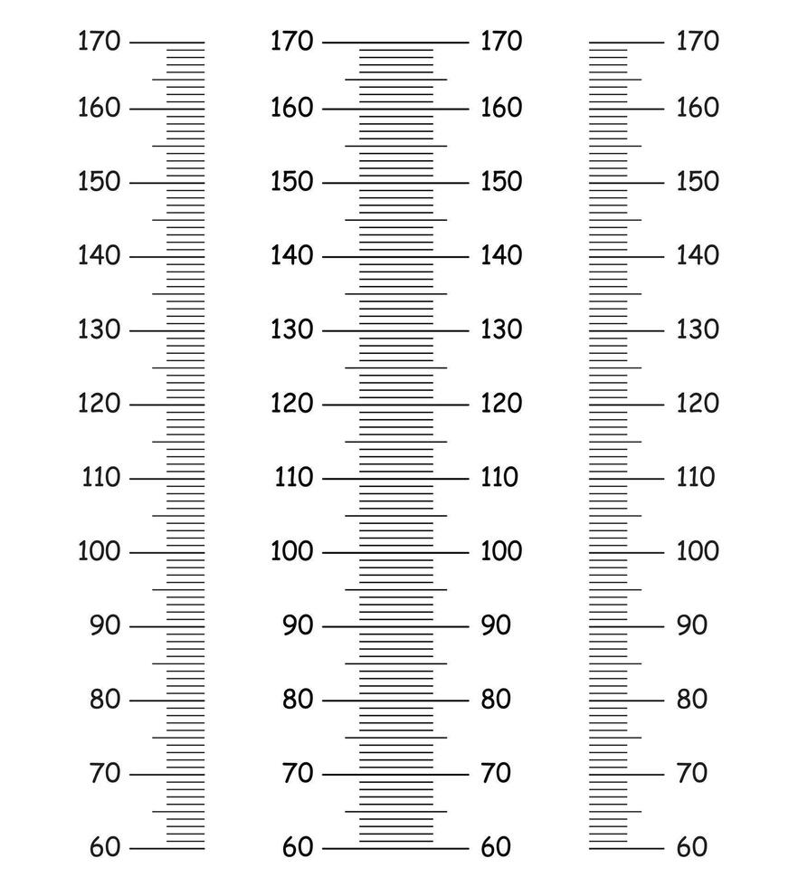 Height charts from 60 to 170 centimeters set. Templates for wall growth sticker. Meter wall or growth ruler mockup. vector