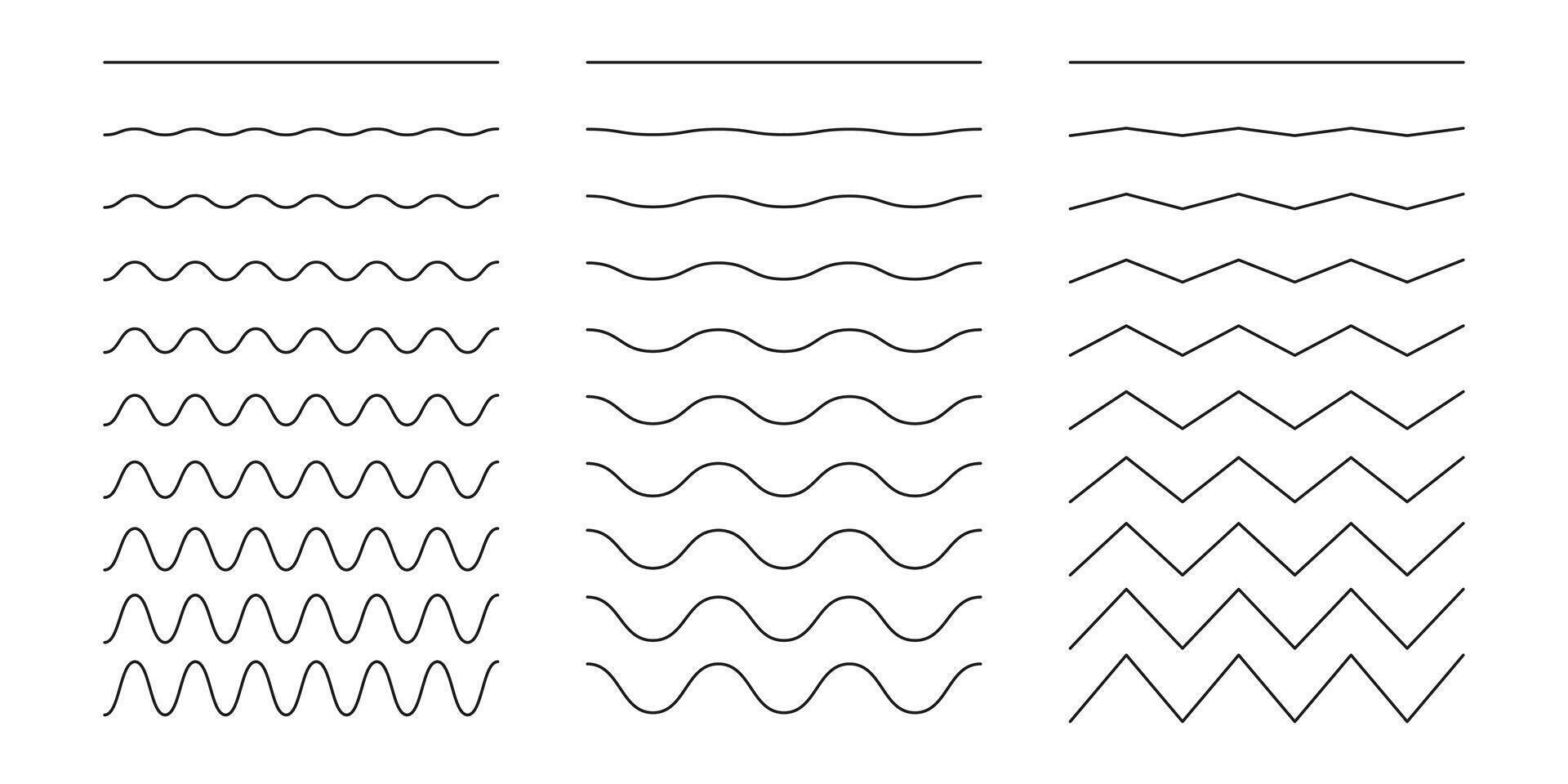 Wavy, curvy lines. Minimalist undulate borders, transverse horizontal lines. Water, river, lake, sea, ocean flat symbol. Sine, fluid, air, wind sign. Outline graphic illustration on white background. vector
