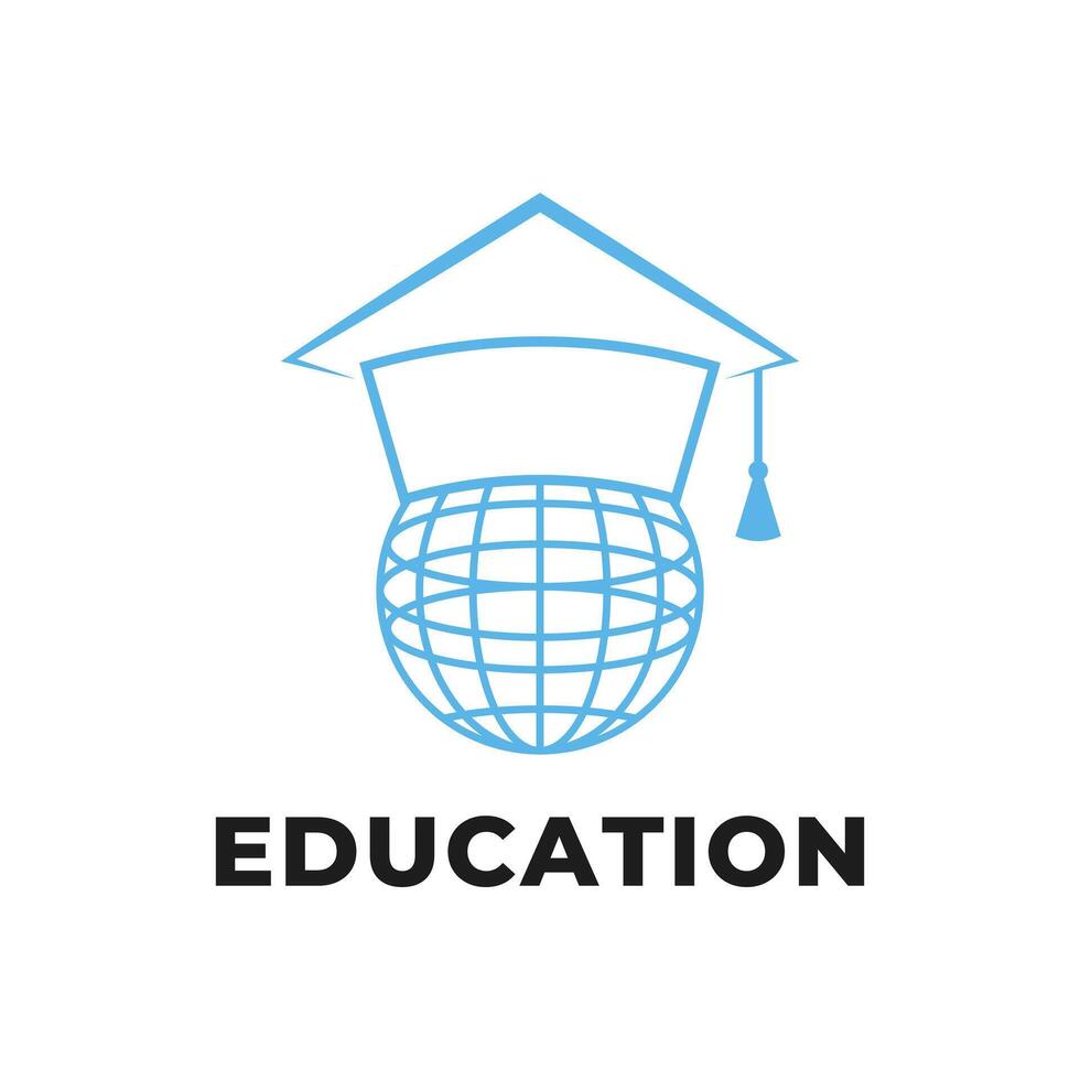 education logo design with globe and graduation cap vector
