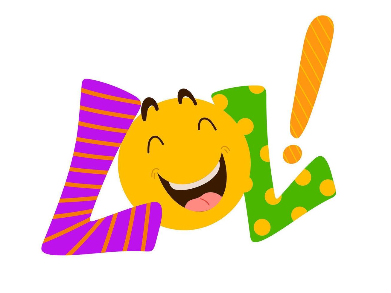 LOL word icon. April Fool's Day comic emotional hand writing text and big smiling laughing face. Colourful emoji and lettering in pop art style. Isolated abstract design template vector