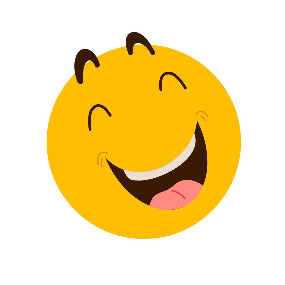 Laughing emoji isolated on white background. Hand drawn smiling emoticon for print, web, stickers vector