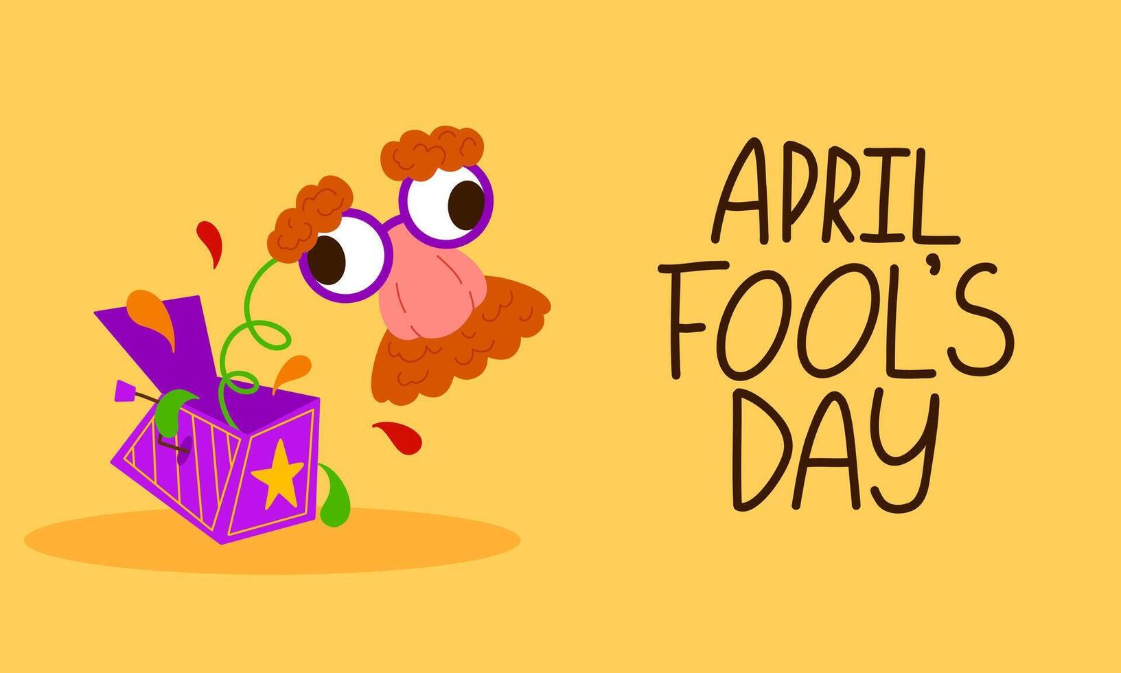 April Fool's Day poster template. Illustration with hand writing lettering and hand drawn jack in the box springing out of a box. Party invitation. Flyer, poster, brochure, card, banner vector