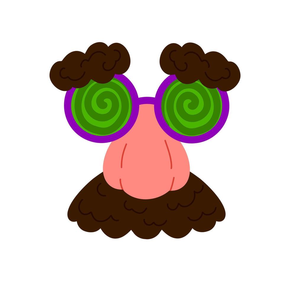 Eyeglasses with fake nose and mustache for April jokes. Crazy eyesight. Illustration isolated on white. Ideal for stickers, greeting cards, party decorations vector