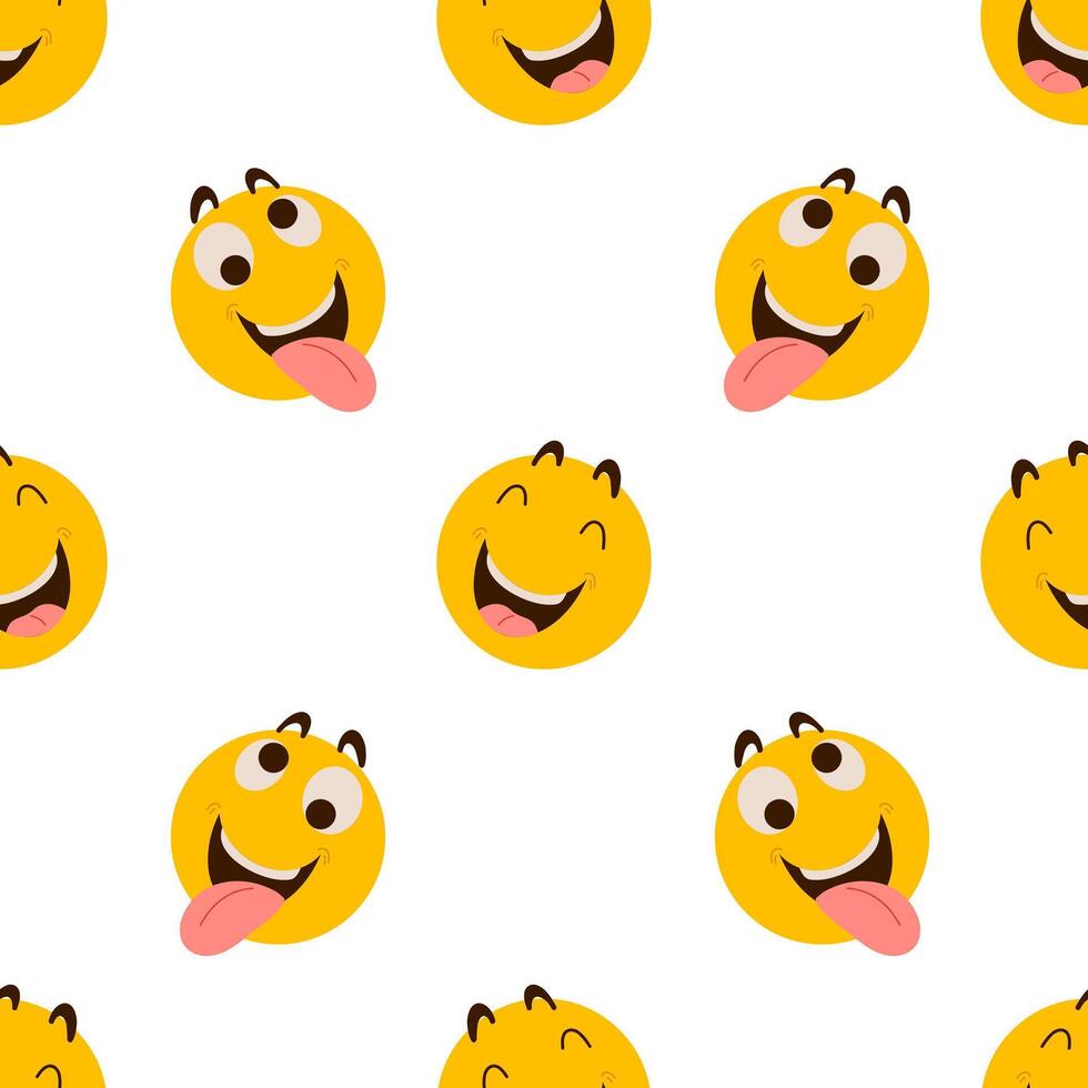 Laughing emoticon symbols seamless pattern. Bright background with yellow emoji. Backdrop for Joke Day isolated on white for wrapping, textile, print, web vector